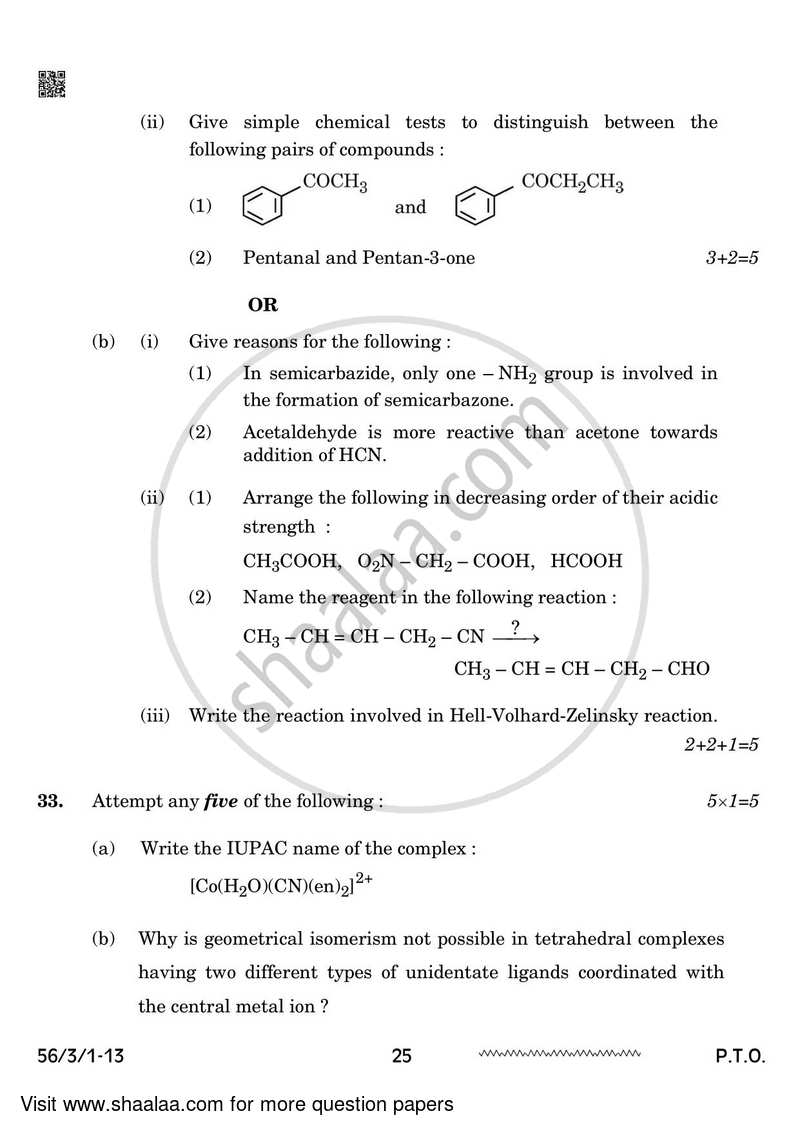 Chemistry 2023-2024 - CBSE 12th - Class 12 - CBSE (Central Board of Secondary Education) question paper with PDF download