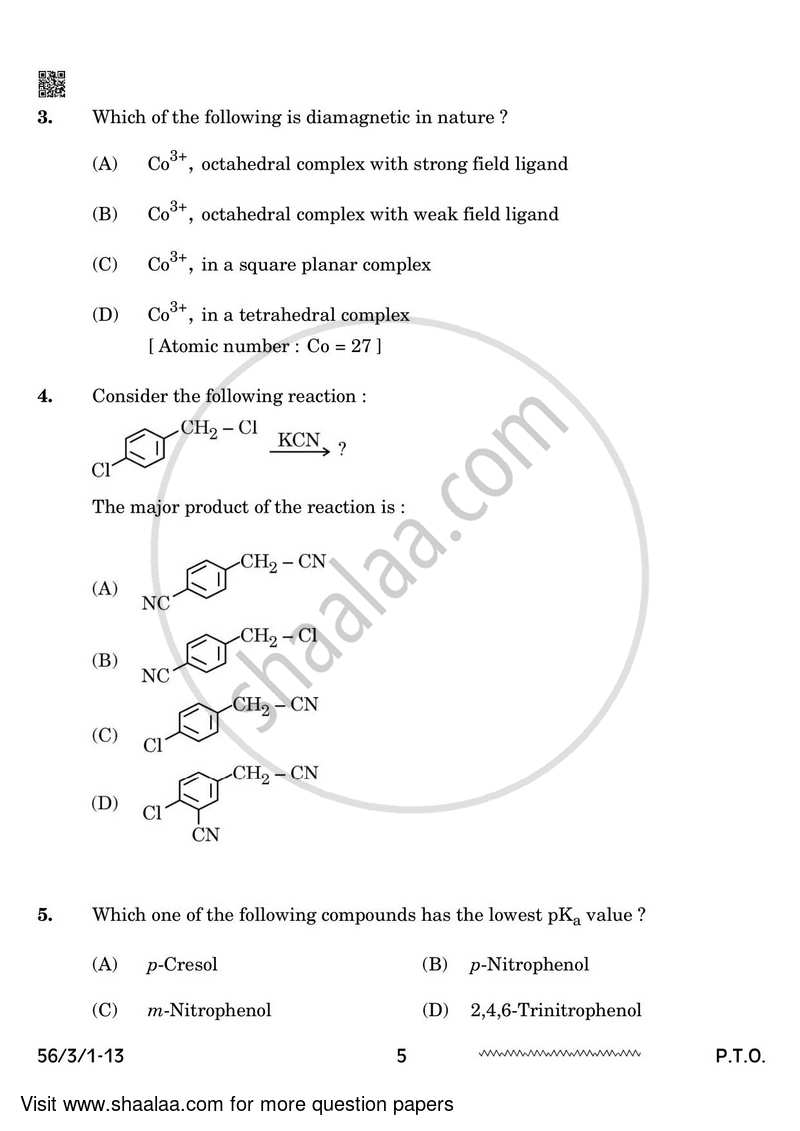 Chemistry 2023-2024 - CBSE 12th - Class 12 - CBSE (Central Board of Secondary Education) question paper with PDF download