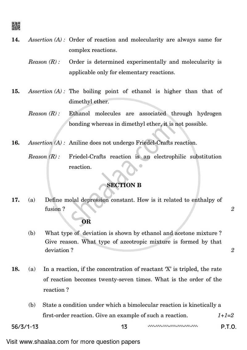 Chemistry 2023-2024 - CBSE 12th - Class 12 - CBSE (Central Board of Secondary Education) question paper with PDF download