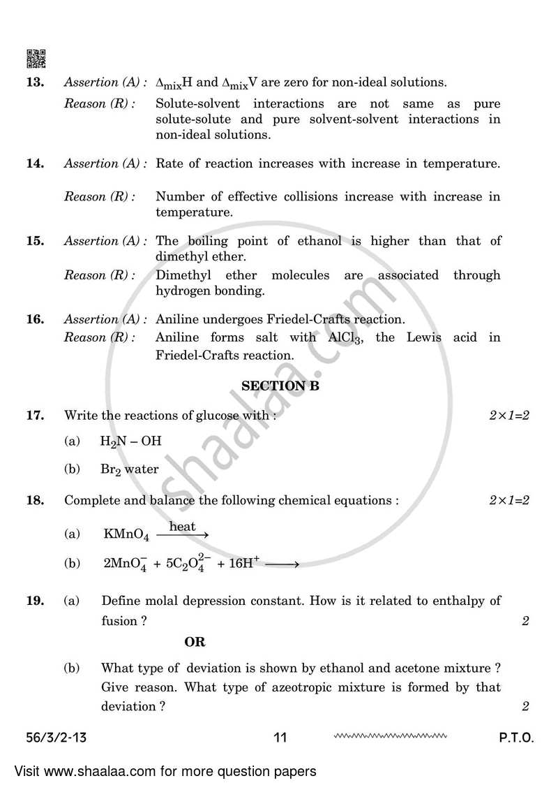 Chemistry 2023-2024 - CBSE 12th - Class 12 - CBSE (Central Board of Secondary Education) question paper with PDF download