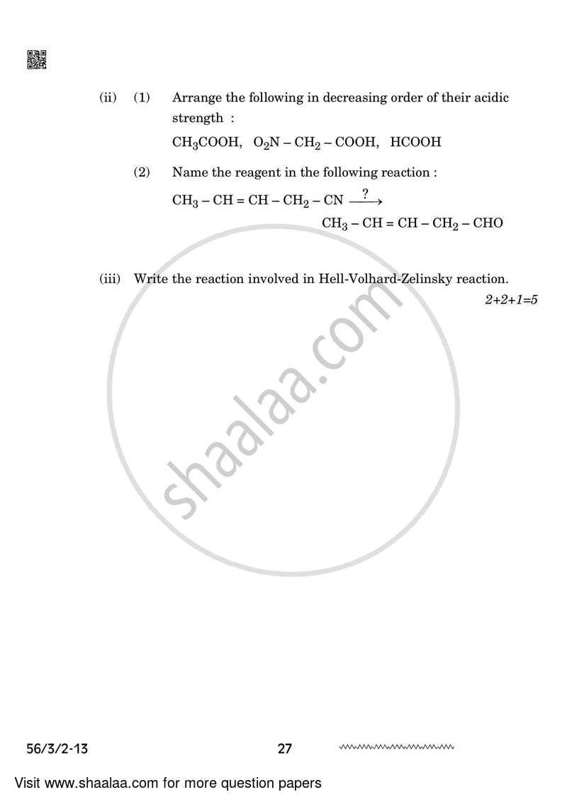 Chemistry 2023-2024 - CBSE 12th - Class 12 - CBSE (Central Board of Secondary Education) question paper with PDF download