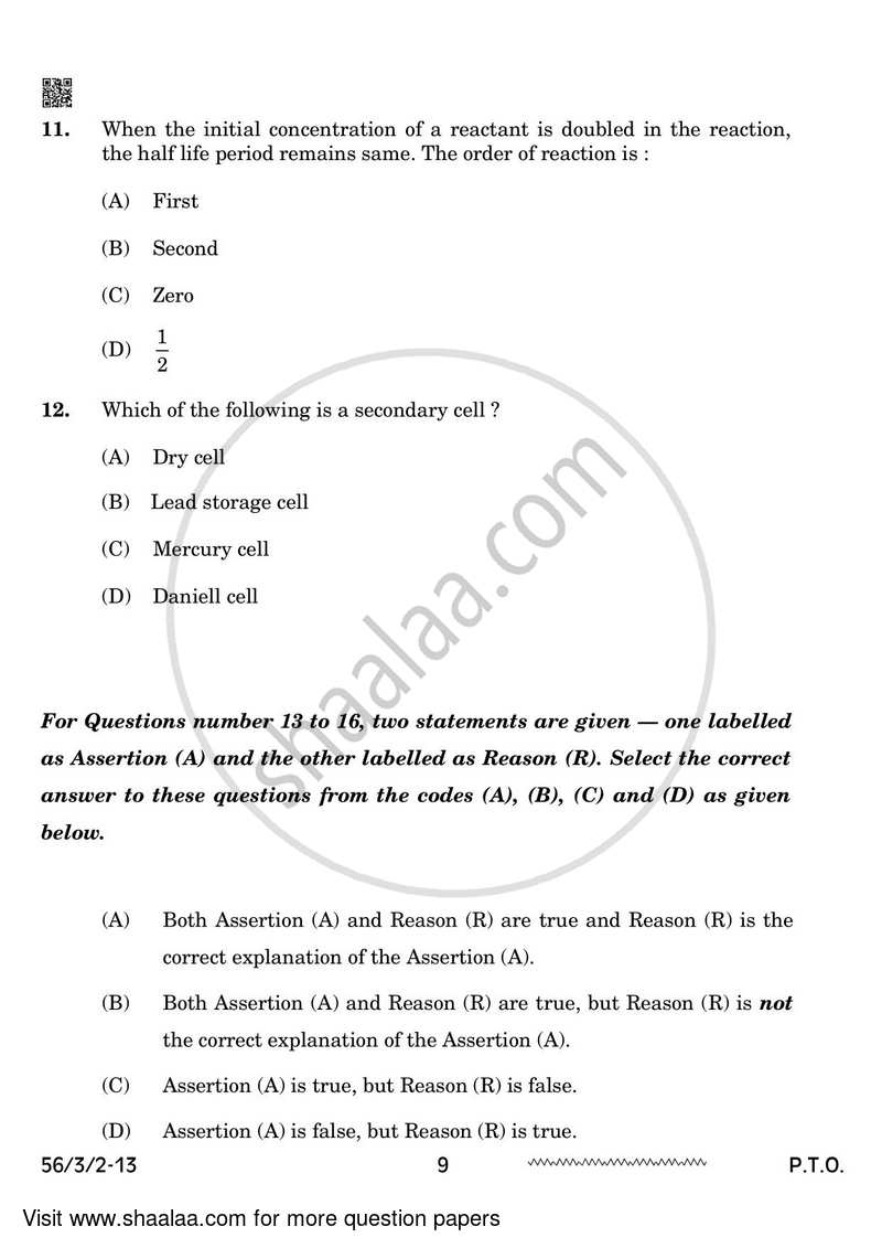 Chemistry 2023-2024 - CBSE 12th - Class 12 - CBSE (Central Board of Secondary Education) question paper with PDF download