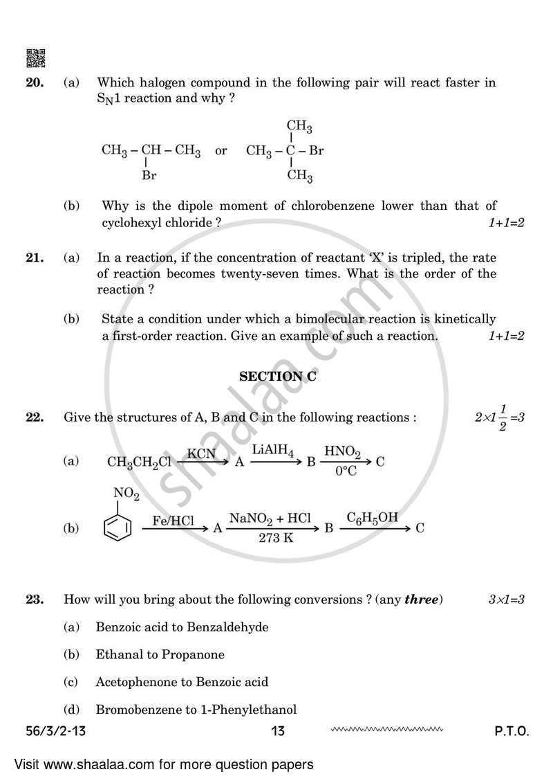 Chemistry 2023-2024 - CBSE 12th - Class 12 - CBSE (Central Board of Secondary Education) question paper with PDF download