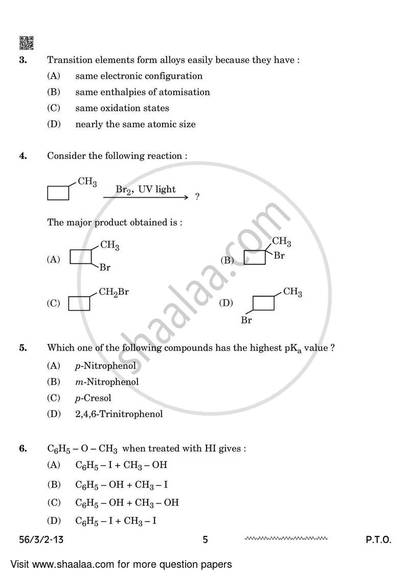Chemistry 2023-2024 - CBSE 12th - Class 12 - CBSE (Central Board of Secondary Education) question paper with PDF download