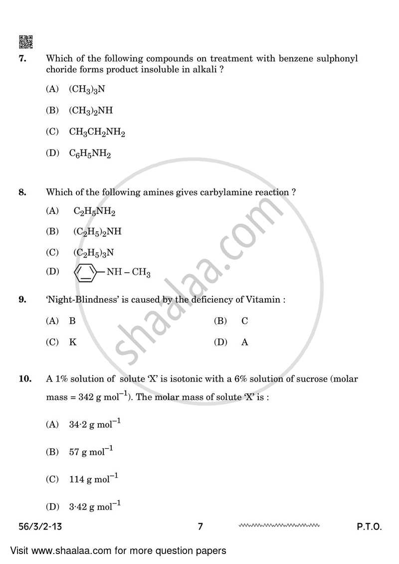 Chemistry 2023-2024 - CBSE 12th - Class 12 - CBSE (Central Board of Secondary Education) question paper with PDF download