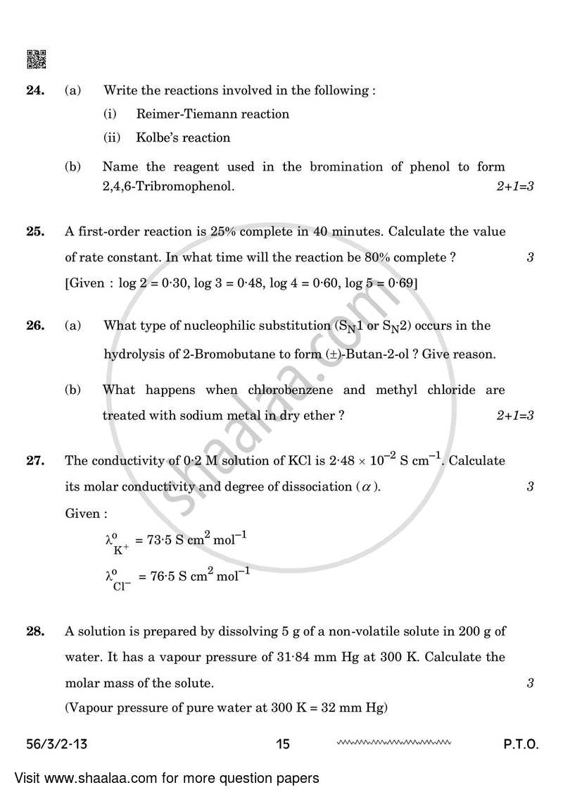 Chemistry 2023-2024 - CBSE 12th - Class 12 - CBSE (Central Board of Secondary Education) question paper with PDF download