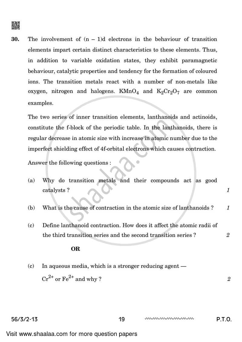 Chemistry 2023-2024 - CBSE 12th - Class 12 - CBSE (Central Board of Secondary Education) question paper with PDF download