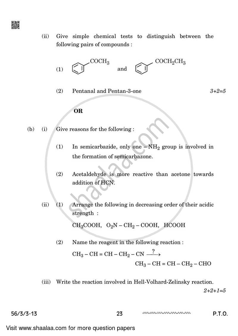 Chemistry 2023-2024 - CBSE 12th - Class 12 - CBSE (Central Board of Secondary Education) question paper with PDF download