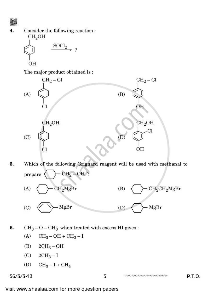 Chemistry 2023-2024 - CBSE 12th - Class 12 - CBSE (Central Board of Secondary Education) question paper with PDF download