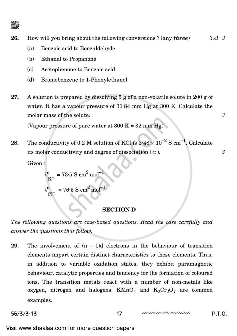 Chemistry 2023-2024 - CBSE 12th - Class 12 - CBSE (Central Board of Secondary Education) question paper with PDF download
