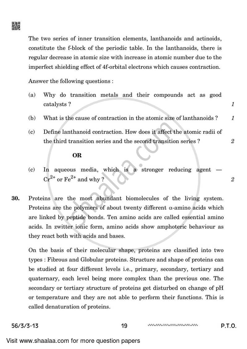 Chemistry 2023-2024 - CBSE 12th - Class 12 - CBSE (Central Board of Secondary Education) question paper with PDF download