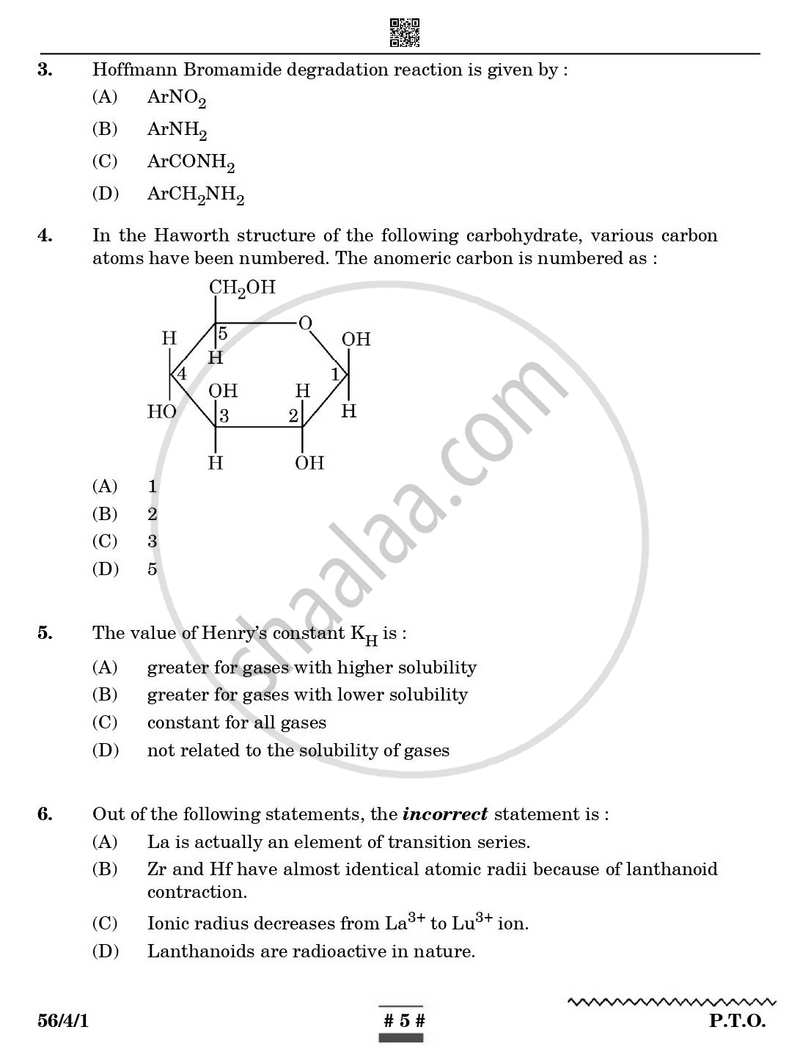 Chemistry 2024-2025 - CBSE 12th - Class 12 - CBSE (Central Board of Secondary Education) question paper with PDF download