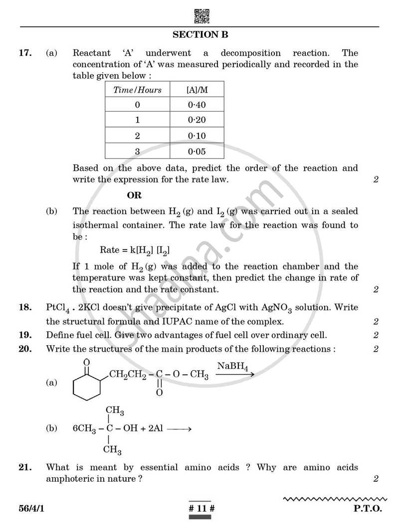 Chemistry 2024-2025 - CBSE 12th - Class 12 - CBSE (Central Board of Secondary Education) question paper with PDF download