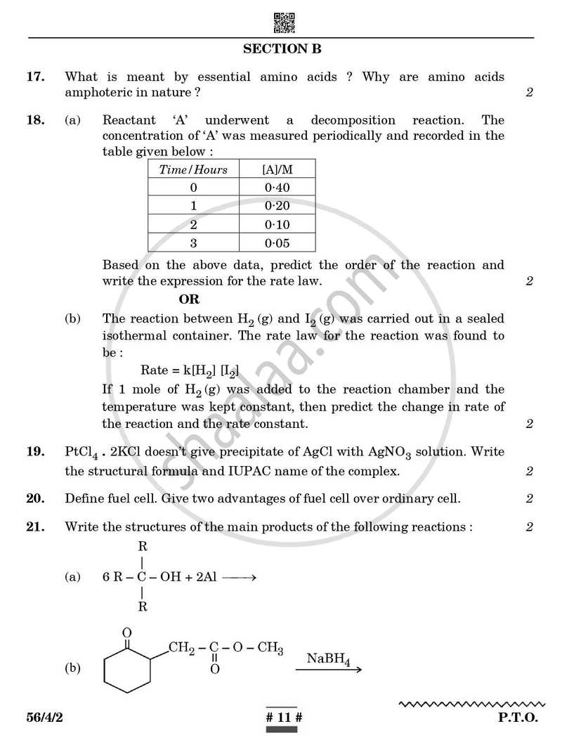 Chemistry 2024-2025 - CBSE 12th - Class 12 - CBSE (Central Board of Secondary Education) question paper with PDF download