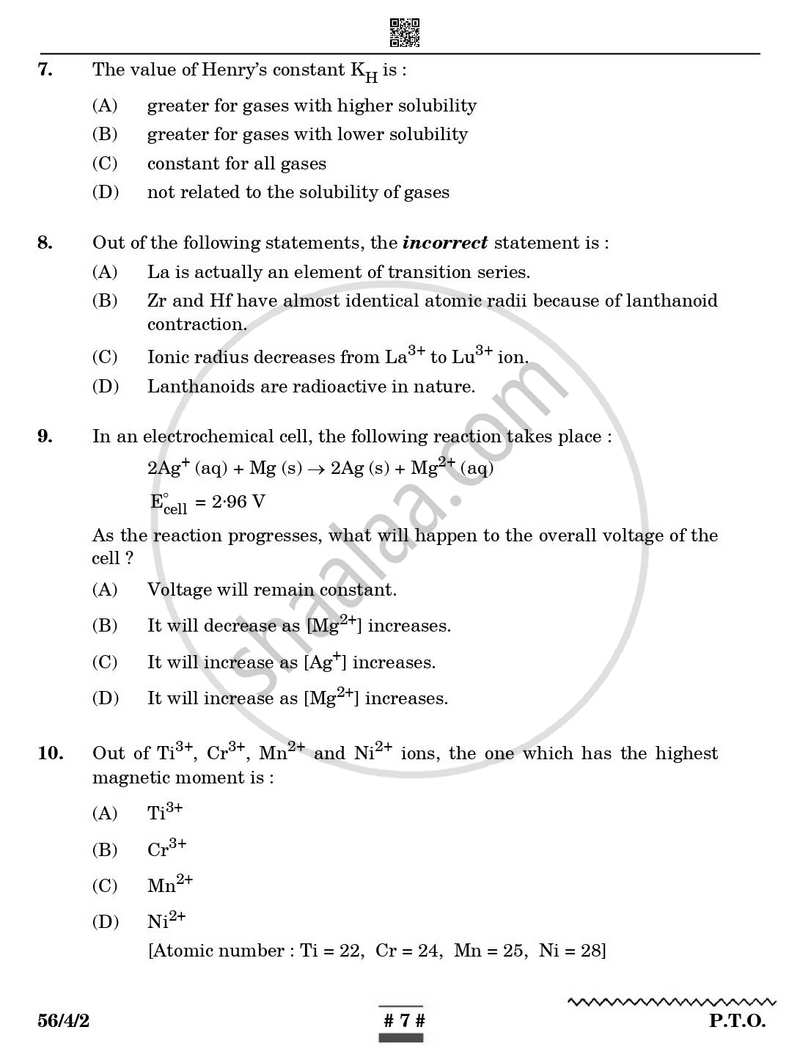 Chemistry 2024-2025 - CBSE 12th - Class 12 - CBSE (Central Board of Secondary Education) question paper with PDF download