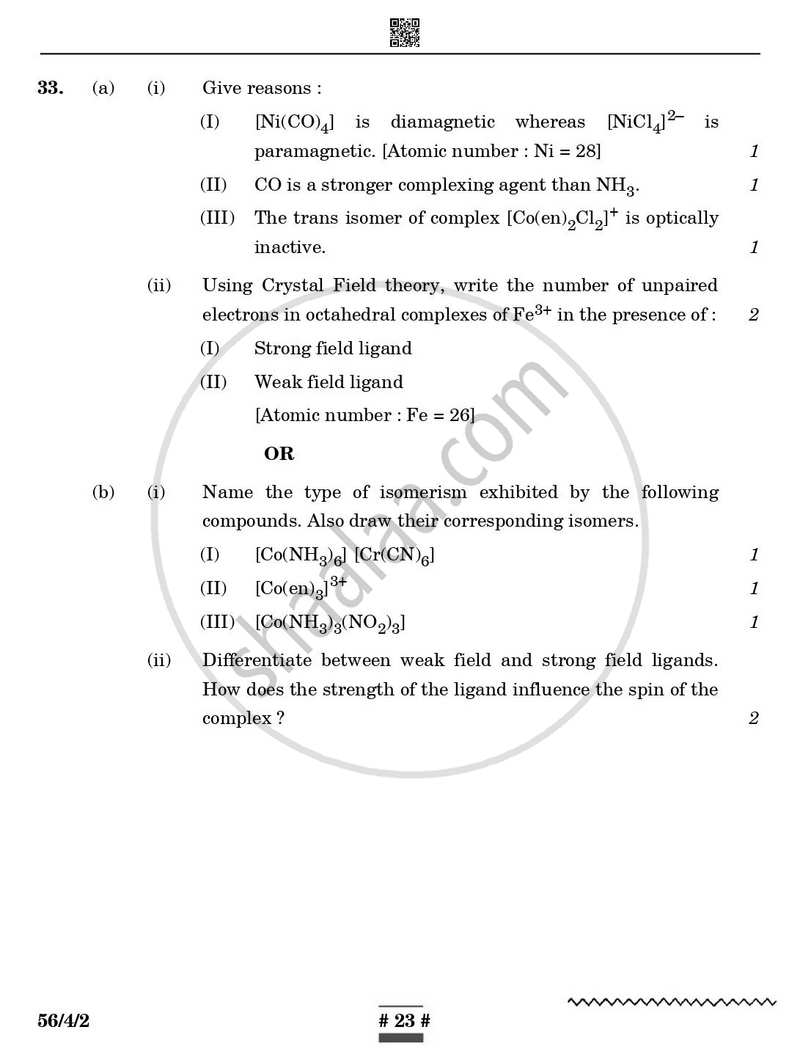 Chemistry 2024-2025 - CBSE 12th - Class 12 - CBSE (Central Board of Secondary Education) question paper with PDF download