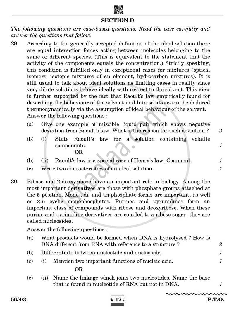 Chemistry 2024-2025 - CBSE 12th - Class 12 - CBSE (Central Board of Secondary Education) question paper with PDF download