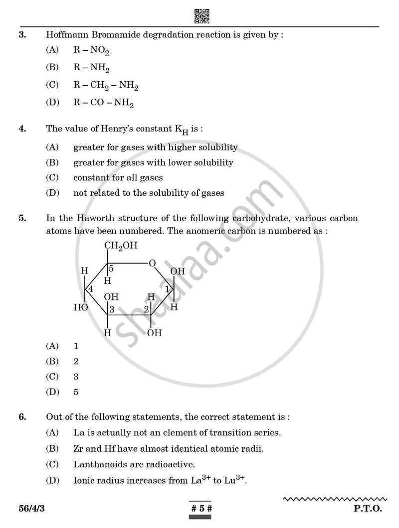 Chemistry 2024-2025 - CBSE 12th - Class 12 - CBSE (Central Board of Secondary Education) question paper with PDF download