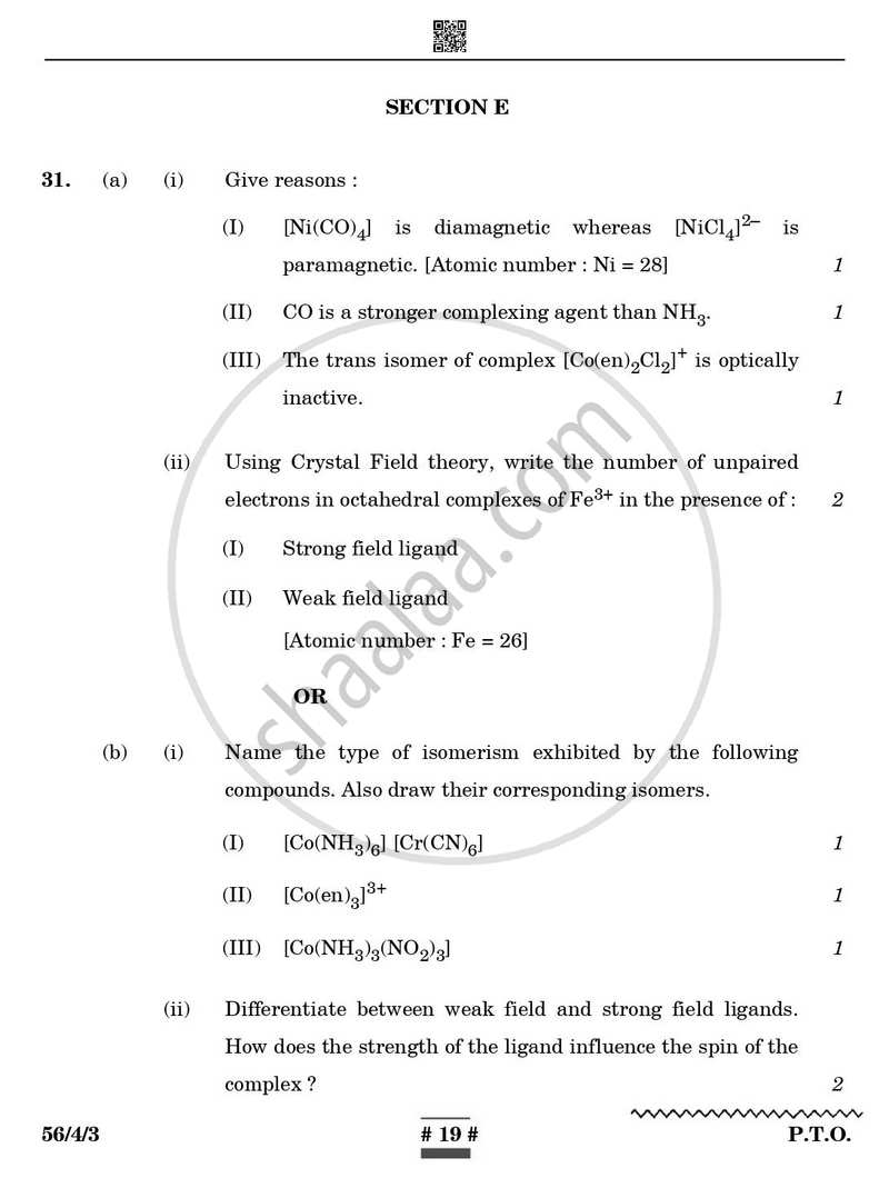Chemistry 2024-2025 - CBSE 12th - Class 12 - CBSE (Central Board of Secondary Education) question paper with PDF download