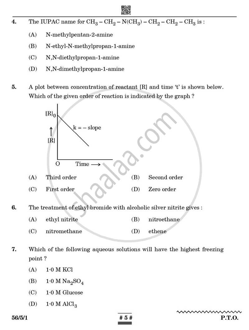 Chemistry 2024-2025 - CBSE 12th - Class 12 - CBSE (Central Board of Secondary Education) question paper with PDF download