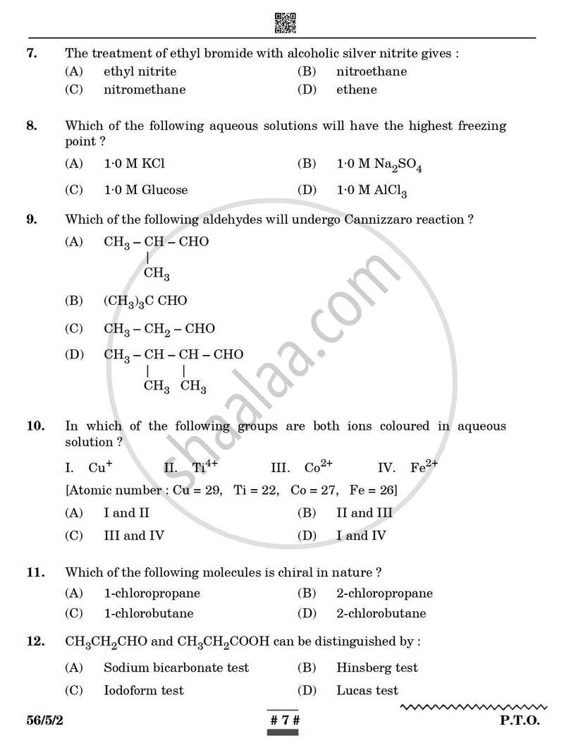 Chemistry 2024-2025 - CBSE 12th - Class 12 - CBSE (Central Board of Secondary Education) question paper with PDF download