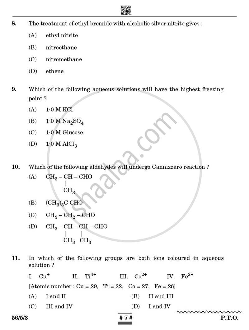 Chemistry 2024-2025 - CBSE 12th - Class 12 - CBSE (Central Board of Secondary Education) question paper with PDF download