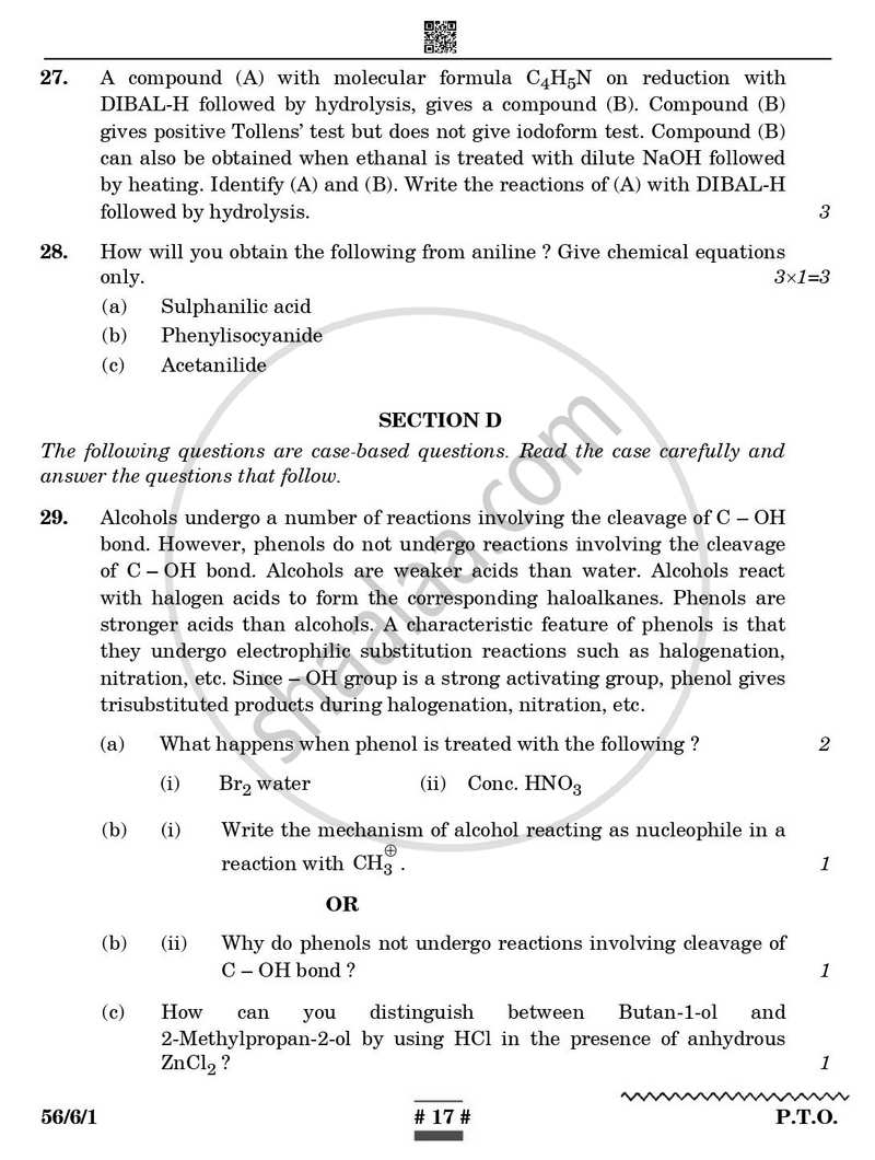 Chemistry 2024-2025 - CBSE 12th - Class 12 - CBSE (Central Board of Secondary Education) question paper with PDF download