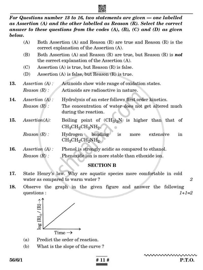 Chemistry 2024-2025 - CBSE 12th - Class 12 - CBSE (Central Board of Secondary Education) question paper with PDF download