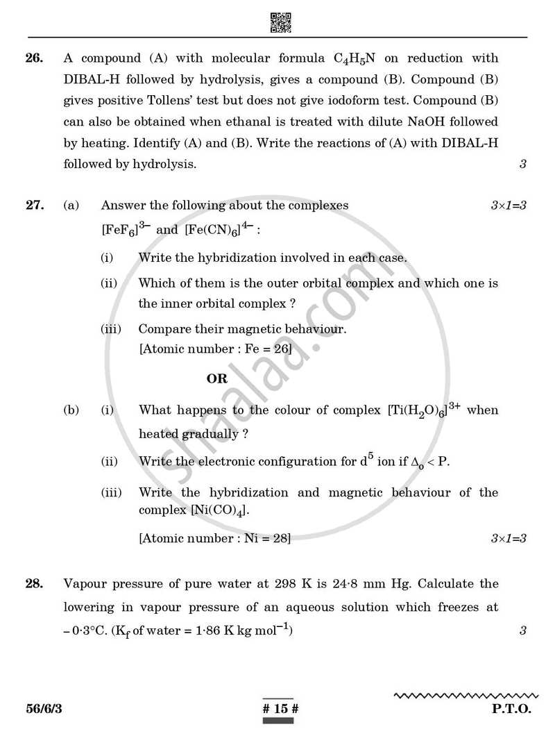 Chemistry 2024-2025 - CBSE 12th - Class 12 - CBSE (Central Board of Secondary Education) question paper with PDF download