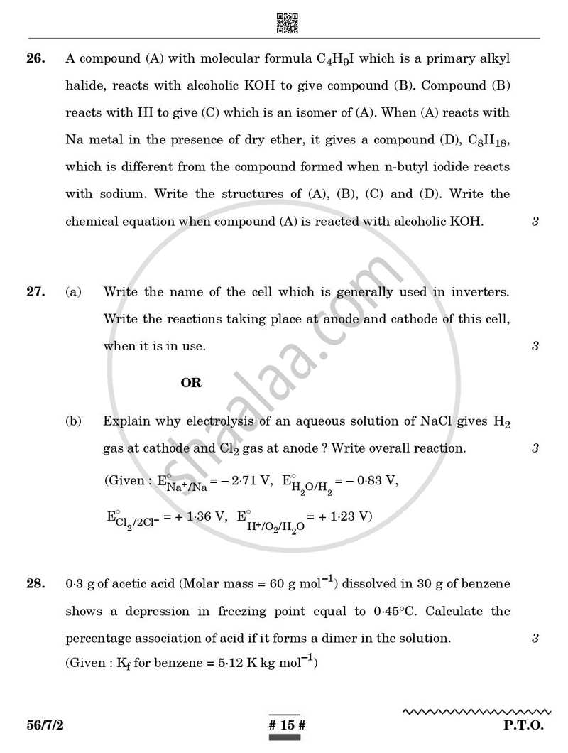 Chemistry 2024-2025 - CBSE 12th - Class 12 - CBSE (Central Board of Secondary Education) question paper with PDF download