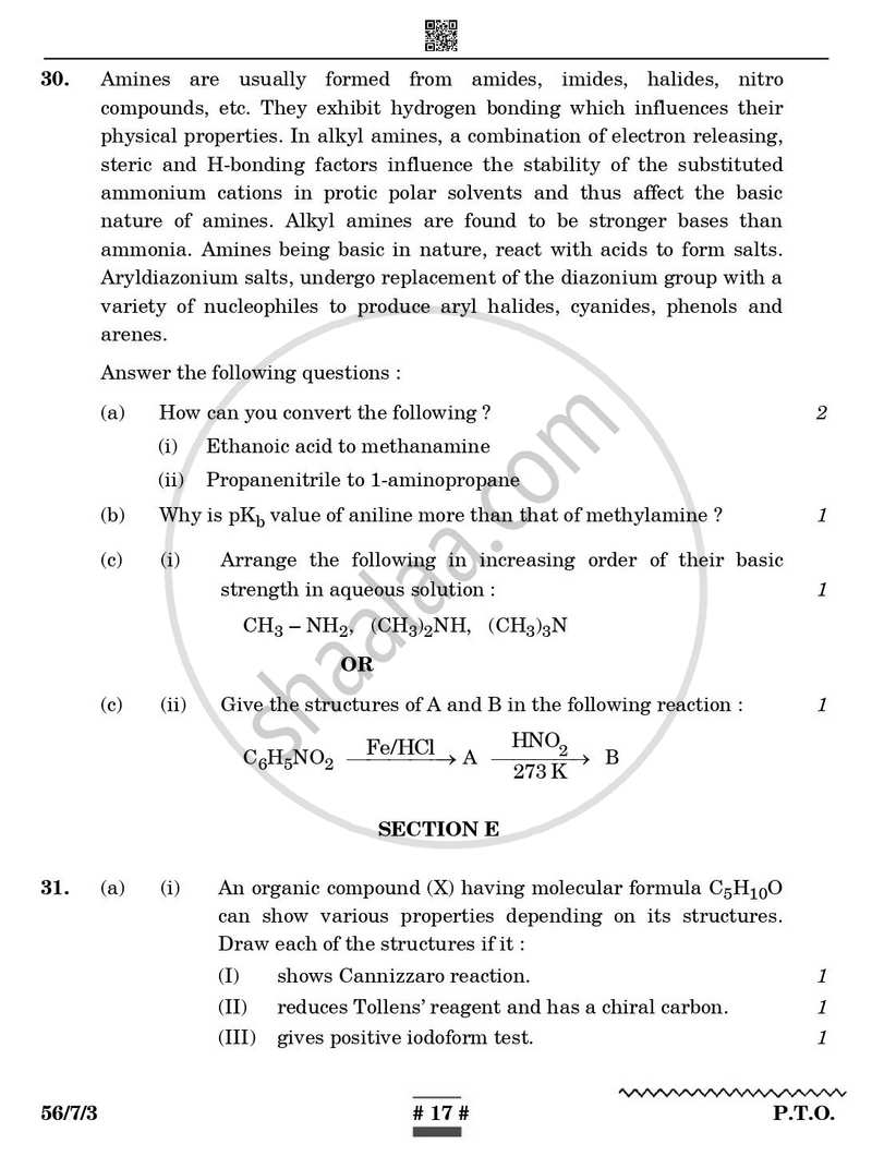 Chemistry 2024-2025 - CBSE 12th - Class 12 - CBSE (Central Board of Secondary Education) question paper with PDF download