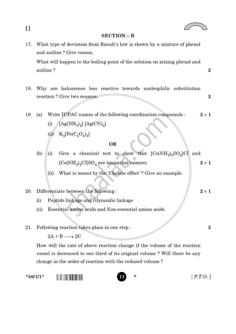 Chemistry 2025-2026 - CBSE 12th - Class 12 - CBSE (Central Board of Secondary Education) question paper with PDF download