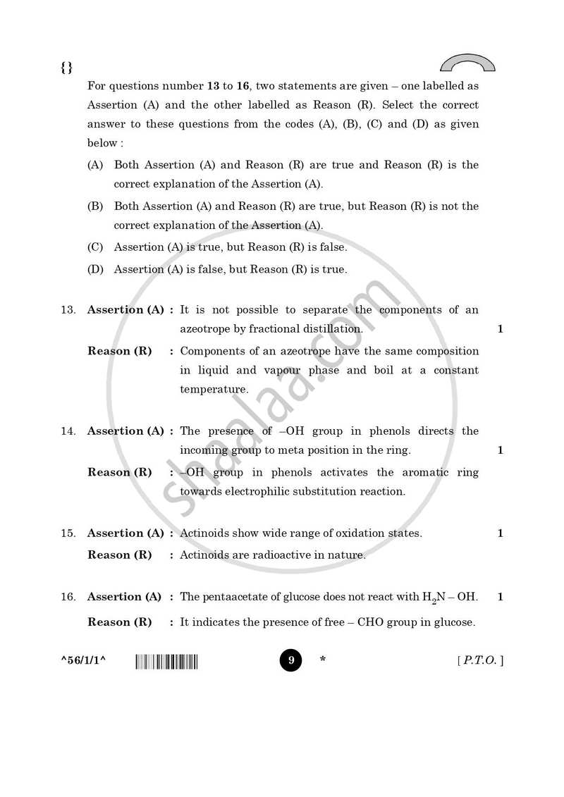 Chemistry 2025-2026 - CBSE 12th - Class 12 - CBSE (Central Board of Secondary Education) question paper with PDF download