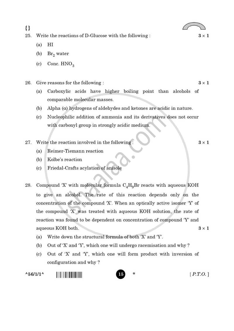 Chemistry 2025-2026 - CBSE 12th - Class 12 - CBSE (Central Board of Secondary Education) question paper with PDF download