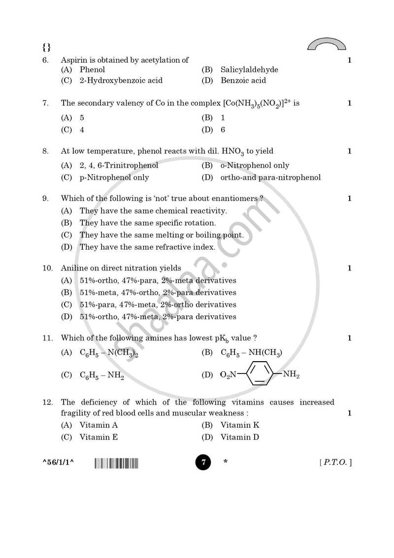 Chemistry 2025-2026 - CBSE 12th - Class 12 - CBSE (Central Board of Secondary Education) question paper with PDF download