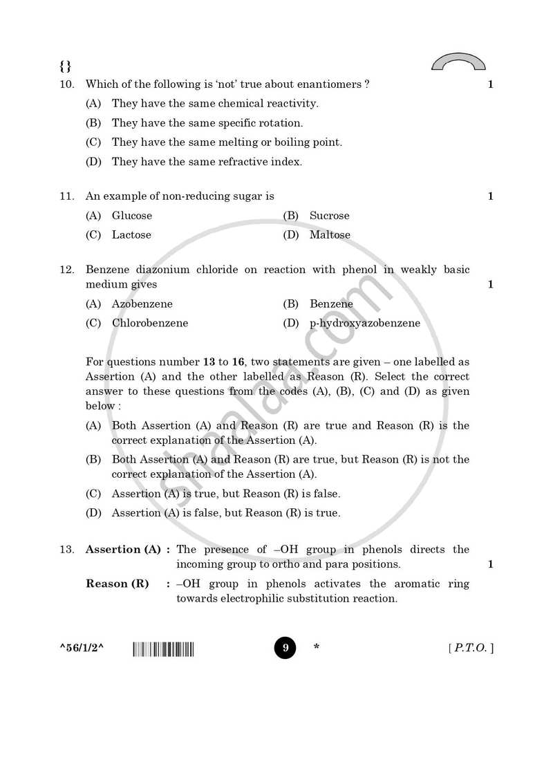 Chemistry 2025-2026 - CBSE 12th - Class 12 - CBSE (Central Board of Secondary Education) question paper with PDF download