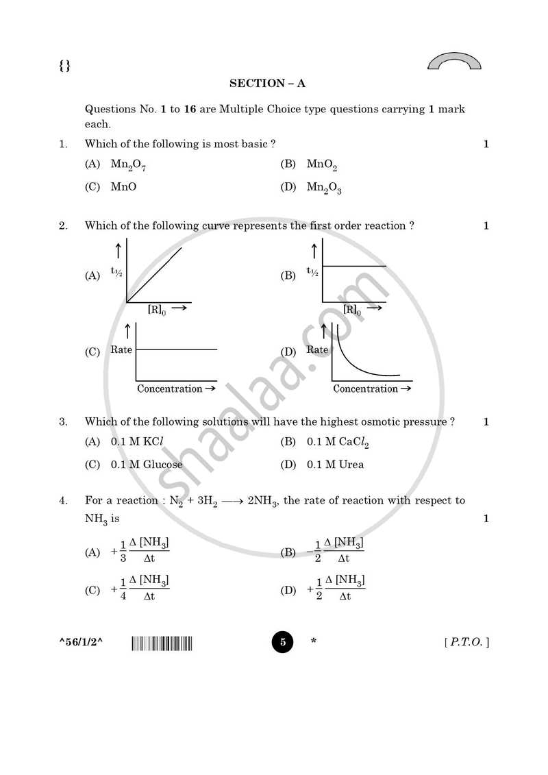 Chemistry 2025-2026 - CBSE 12th - Class 12 - CBSE (Central Board of Secondary Education) question paper with PDF download