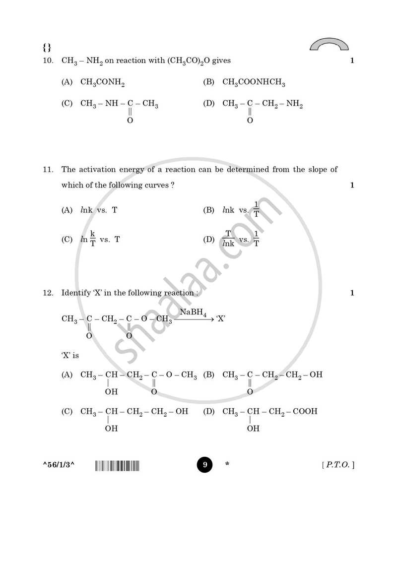 Chemistry 2025-2026 - CBSE 12th - Class 12 - CBSE (Central Board of Secondary Education) question paper with PDF download