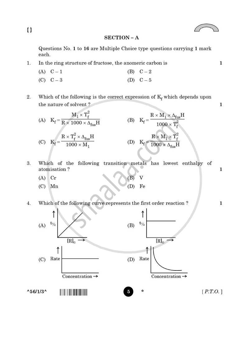 Chemistry 2025-2026 - CBSE 12th - Class 12 - CBSE (Central Board of Secondary Education) question paper with PDF download