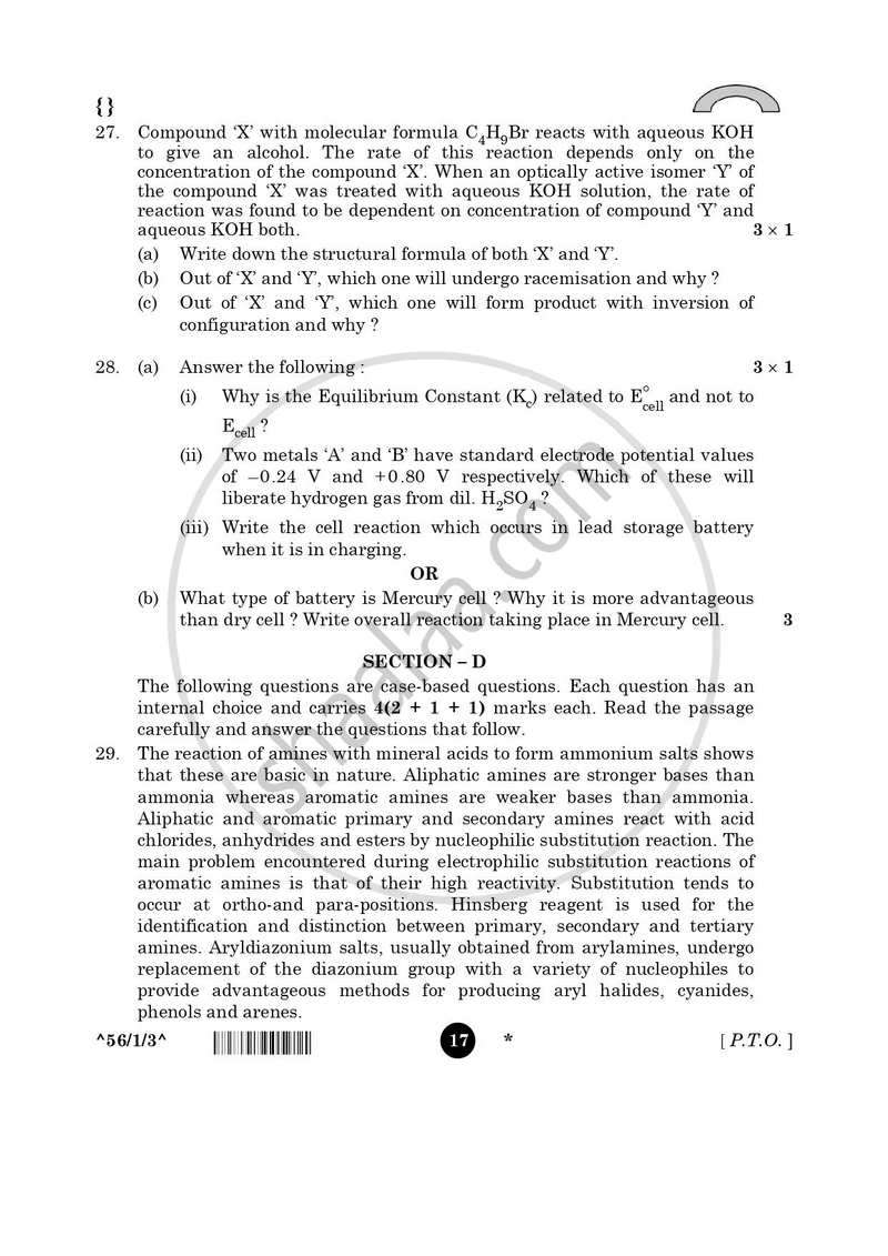 Chemistry 2025-2026 - CBSE 12th - Class 12 - CBSE (Central Board of Secondary Education) question paper with PDF download
