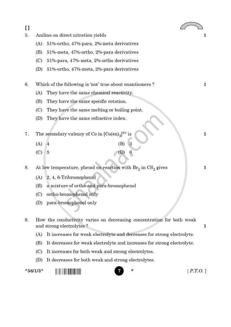 Chemistry 2025-2026 - CBSE 12th - Class 12 - CBSE (Central Board of Secondary Education) question paper with PDF download