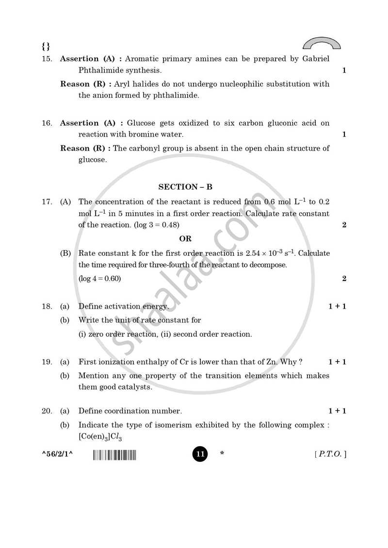 Chemistry 2025-2026 - CBSE 12th - Class 12 - CBSE (Central Board of Secondary Education) question paper with PDF download