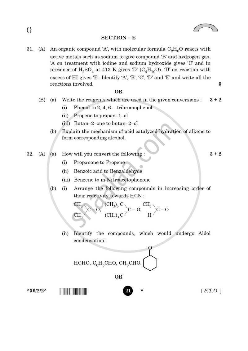 Chemistry 2025-2026 - CBSE 12th - Class 12 - CBSE (Central Board of Secondary Education) question paper with PDF download