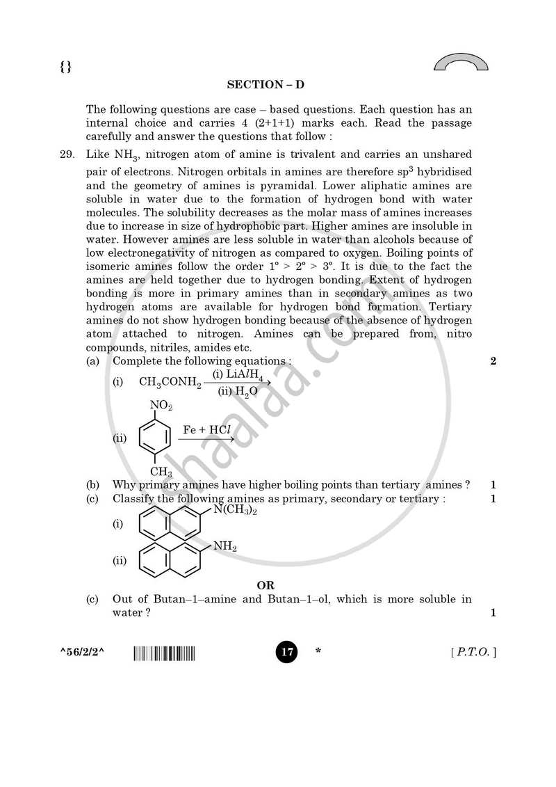 Chemistry 2025-2026 - CBSE 12th - Class 12 - CBSE (Central Board of Secondary Education) question paper with PDF download