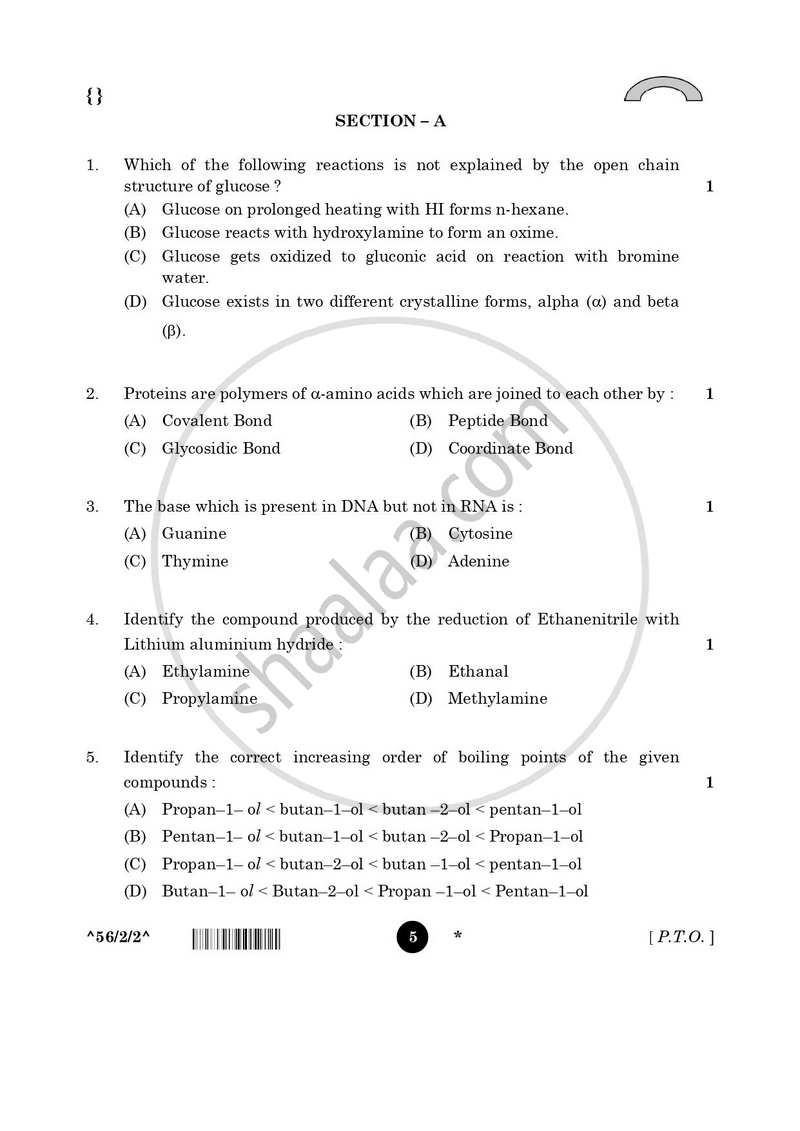 Chemistry 2025-2026 - CBSE 12th - Class 12 - CBSE (Central Board of Secondary Education) question paper with PDF download