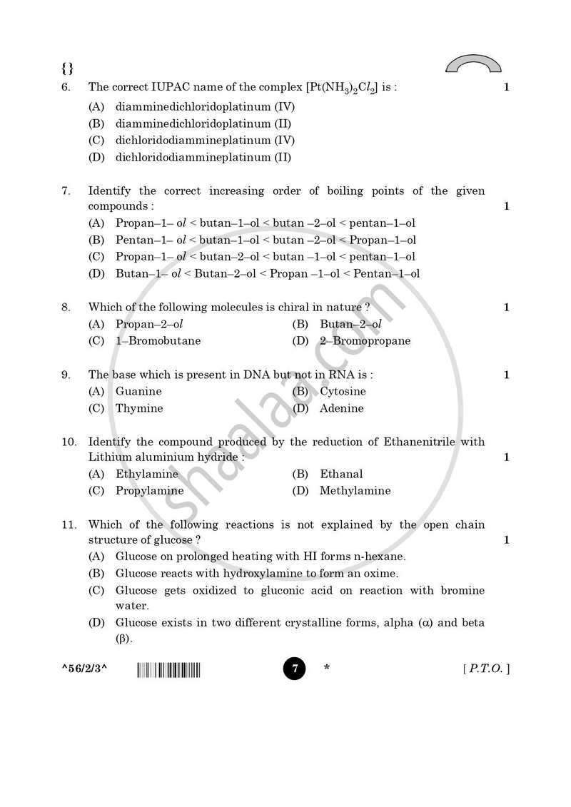 Chemistry 2025-2026 - CBSE 12th - Class 12 - CBSE (Central Board of Secondary Education) question paper with PDF download