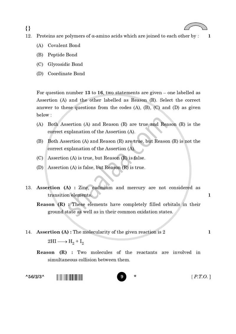Chemistry 2025-2026 - CBSE 12th - Class 12 - CBSE (Central Board of Secondary Education) question paper with PDF download