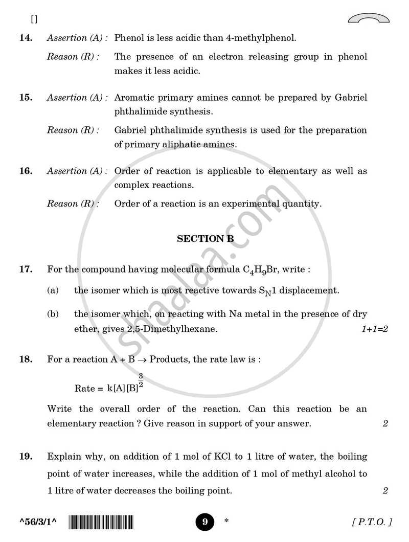 Chemistry 2025-2026 - CBSE 12th - Class 12 - CBSE (Central Board of Secondary Education) question paper with PDF download
