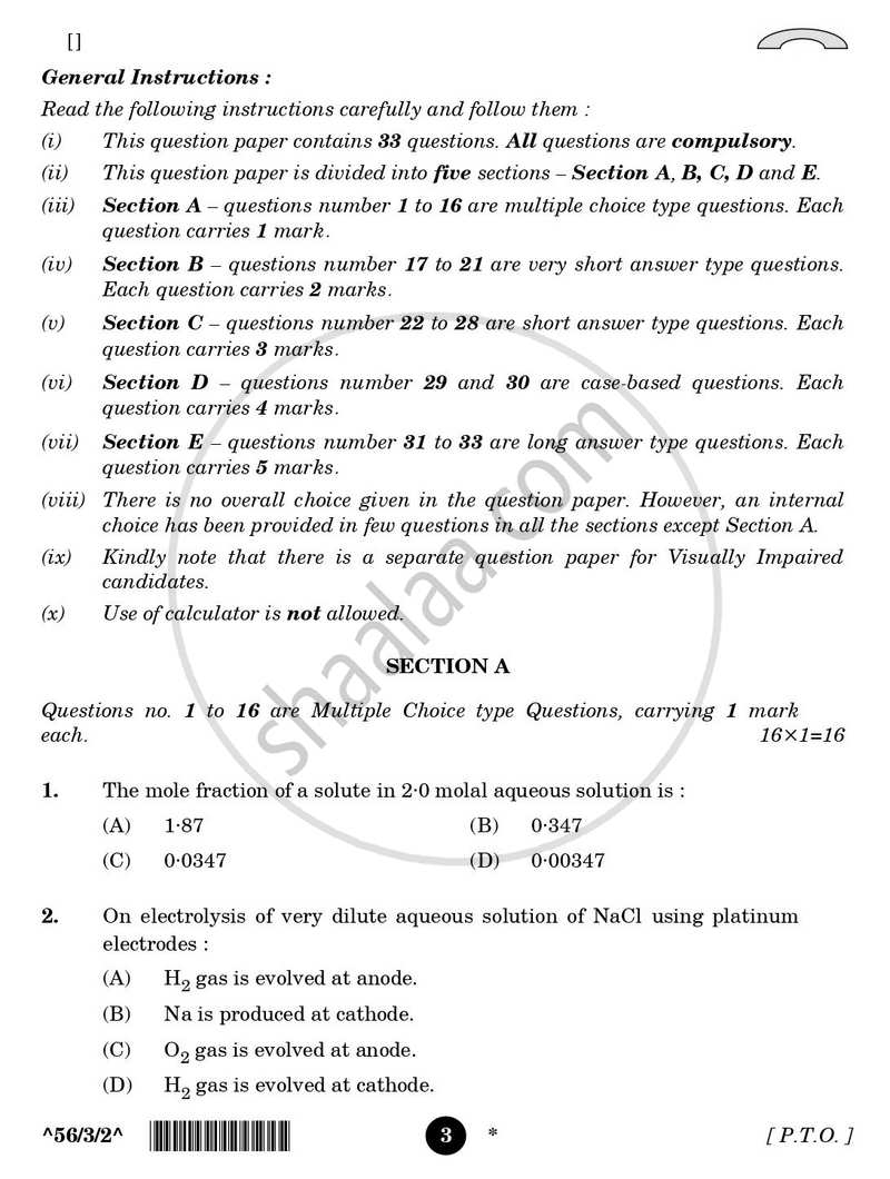 Chemistry 2025-2026 - CBSE 12th - Class 12 - CBSE (Central Board of Secondary Education) question paper with PDF download