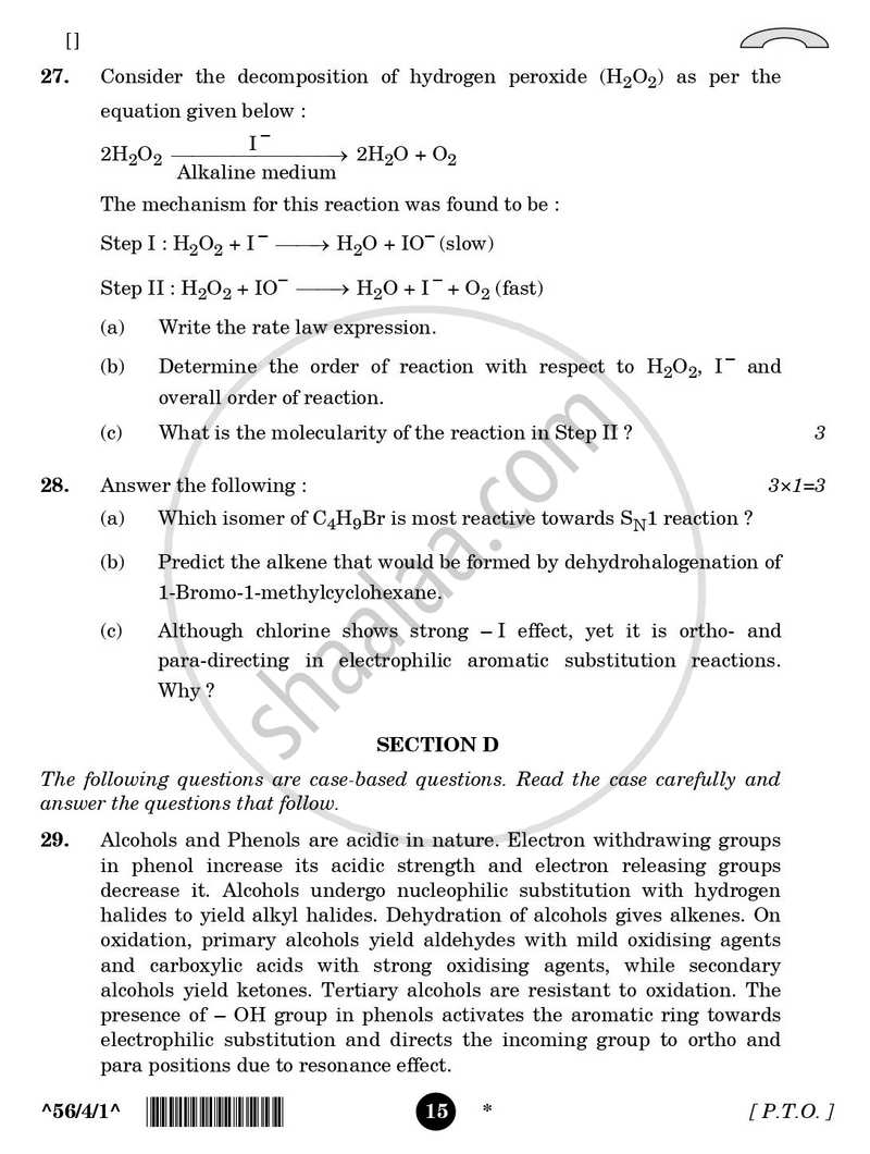 Chemistry 2025-2026 - CBSE 12th - Class 12 - CBSE (Central Board of Secondary Education) question paper with PDF download